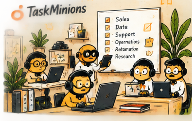 Illustration of the TaskMinions team at work